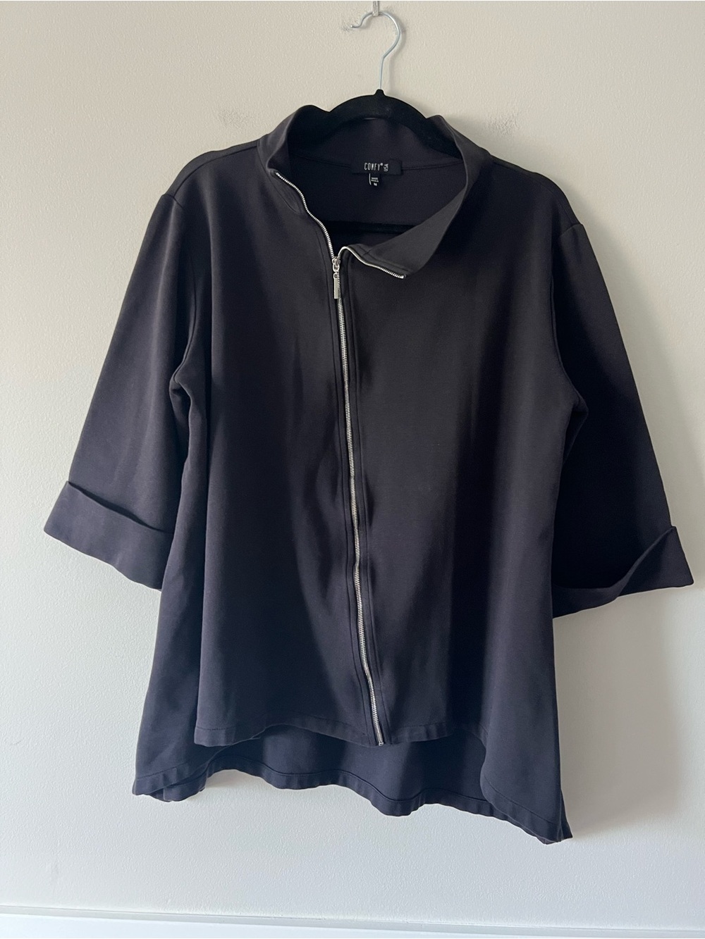 Comfy USA Black Zip Front Jacket Top Oversized Boxy Made in USA Medium